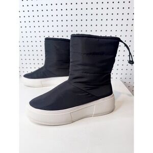 J Slides | Black Quilted Puffer Winter Snow Platform Boots, Faux Fur Lined 7.5